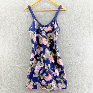 VINTAGE Angelique Chemise Lingerie Slip Dress Womens S Navy Floral‎ Semi Sheer